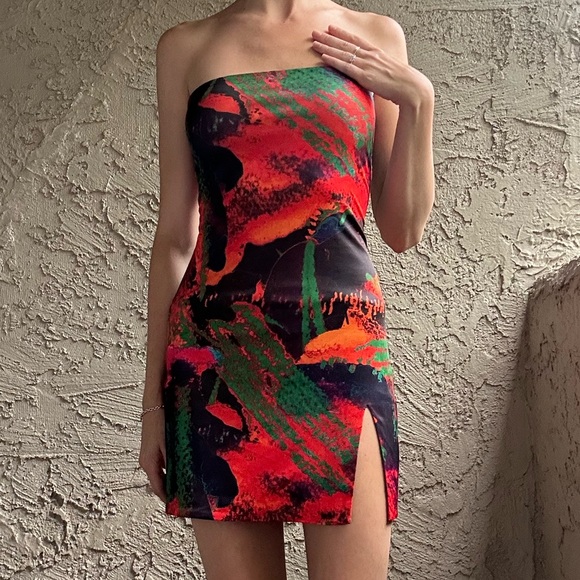 Tiger Mist Red and Blue Spaghetti Strap Bodycon Mini Dress - Picture 3 of 6